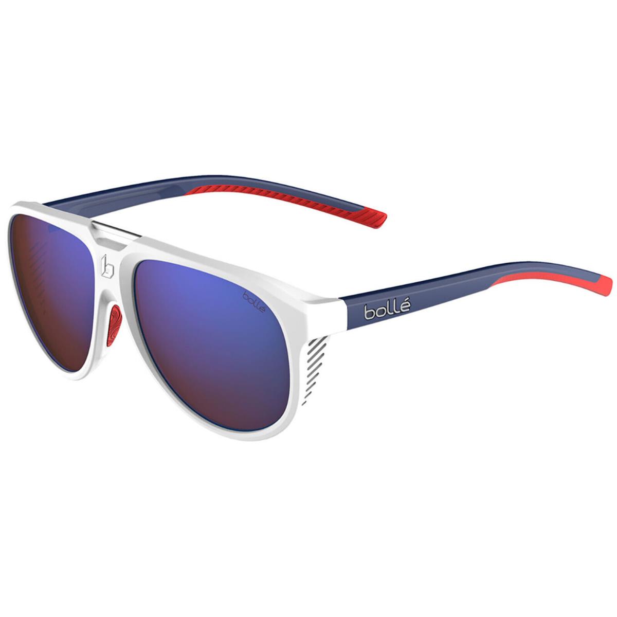 Bolle Euphoria White Blue Red Mt Round Pilot Sunglasses w/ Side Shields BS036006