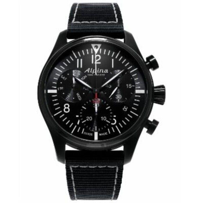 Alpina Men`s Swiss Quartz Chronograph Watch Black Water-resistant