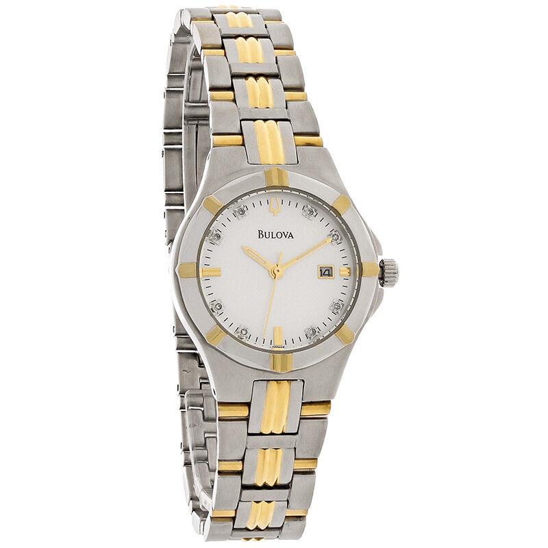 Bulova 98P116 Women`s Mop Dial Two-tone Stainless Steel Diamond Accented Watch - Dial: Mother of Pearl, Band: Silver, Yellow Gold