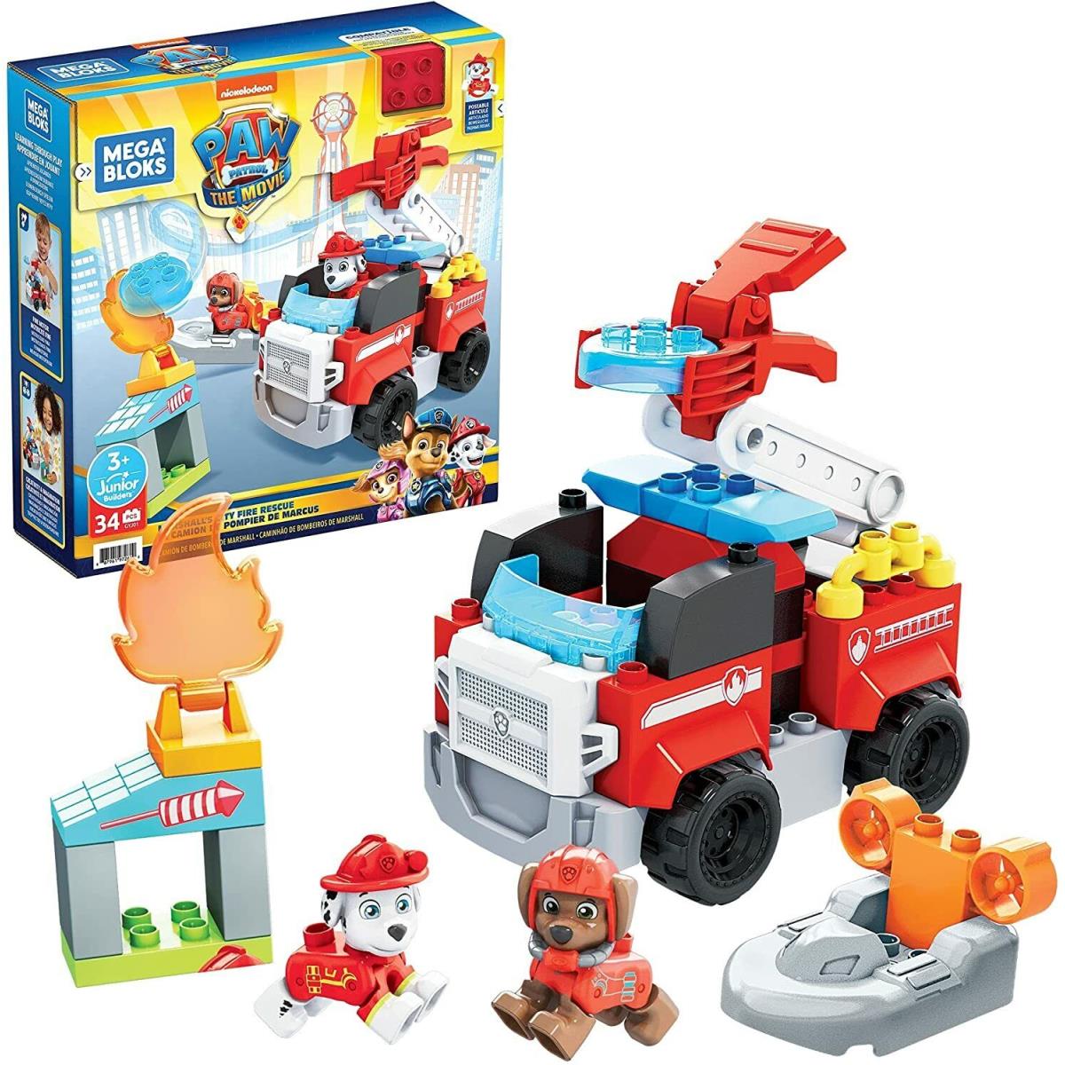 Paw Patrol Marshall City Fire Rescue 32 Mega Blocks Building Set Zuma Hovercraft