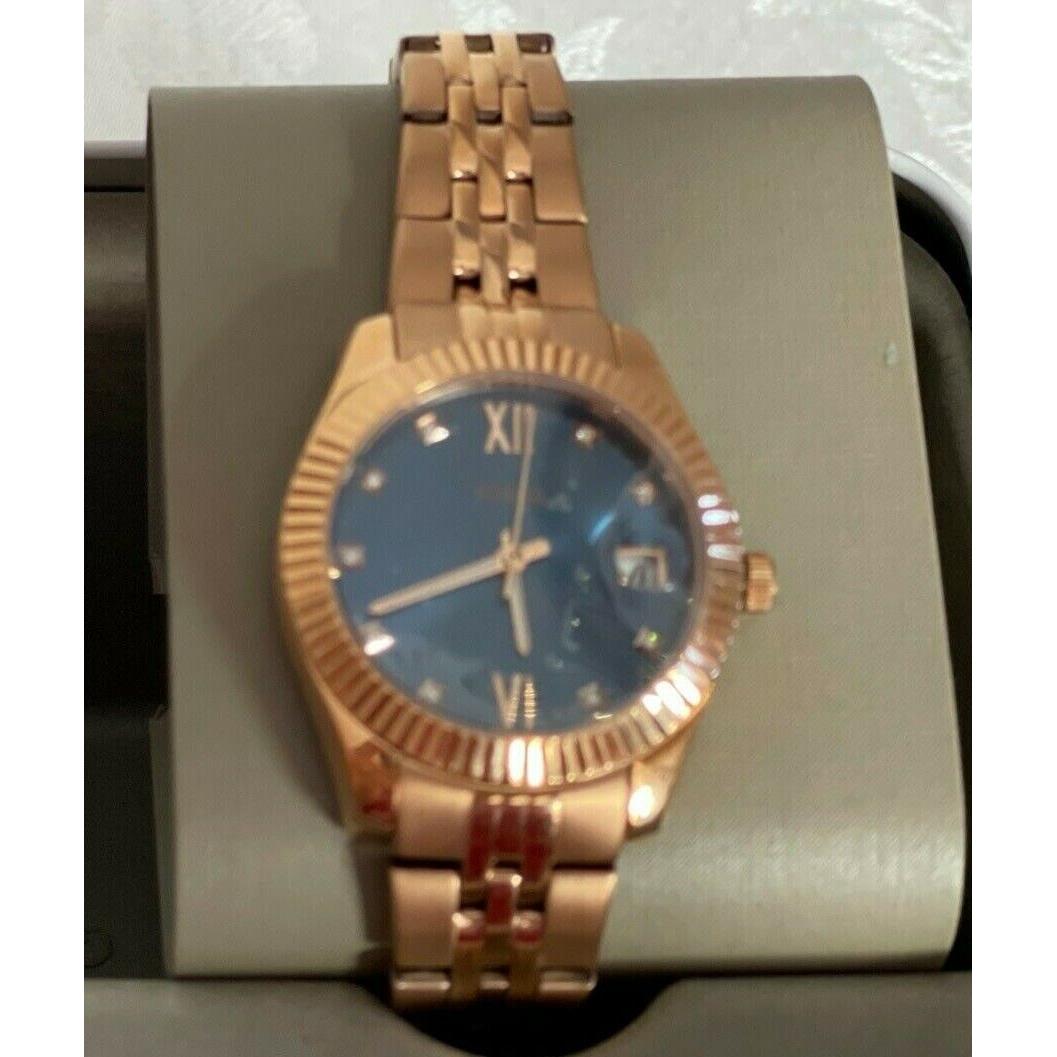 Fossil Rye Three-hand Date Rose Gold Blue Face Watch