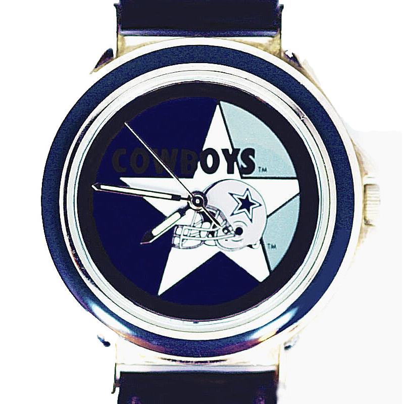 Dallas Cowboys Nfl Fossil Relic Unworn Silver Tone Case Black Insert Watch