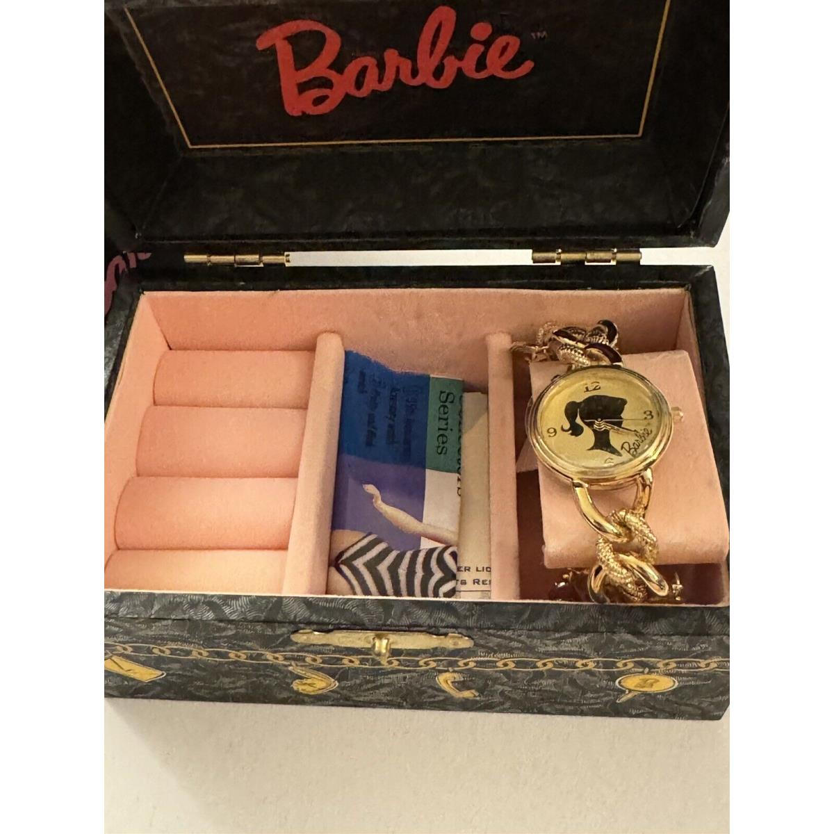 Vintage Barbie Doll Gold Colored Fossil Watch Jewelry Box BB5