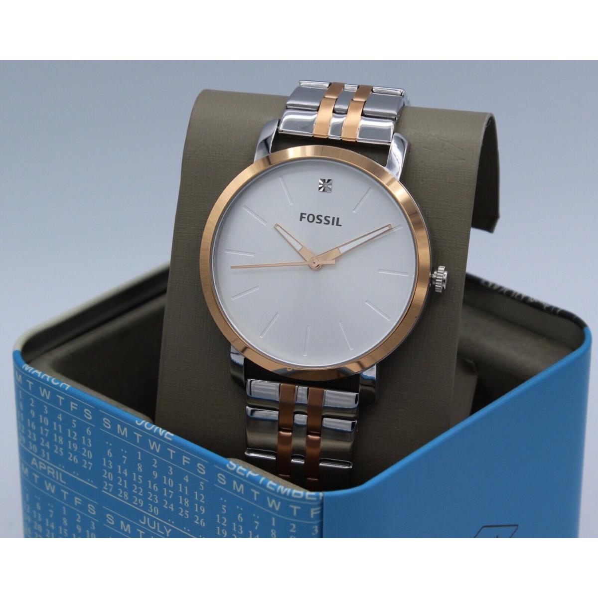 Fossil Lux Luther Silver Rose Gold Diamond Men`s BQ2417 Watch