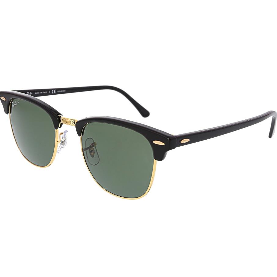 Ray-ban Clubmaster Classic Polarized Black Frame Sunglasses RB3016 901/58 51 - Frame: Black, Lens: Green