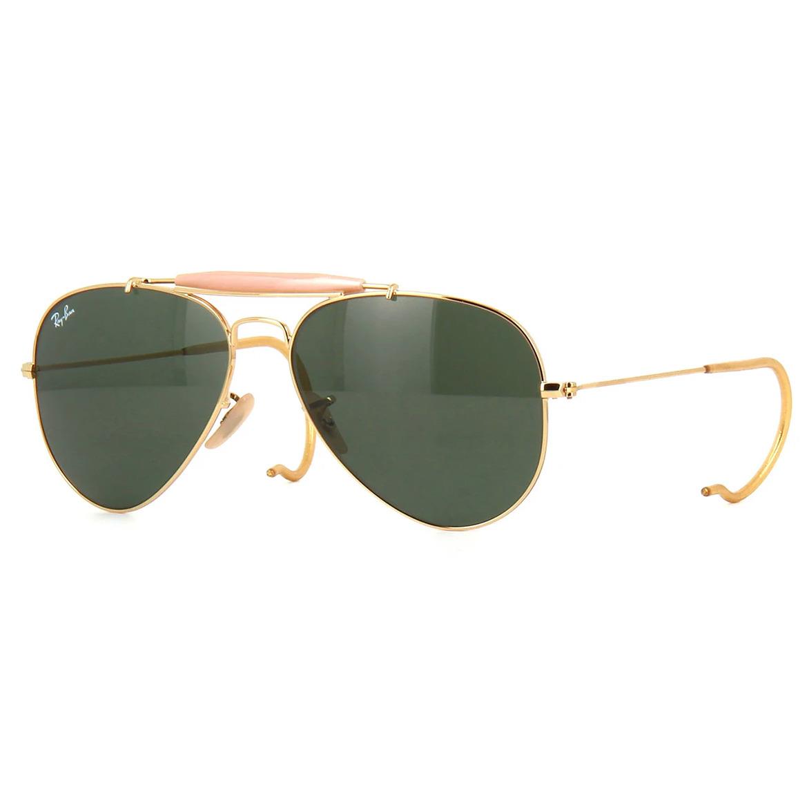 Ray-ban Outdoorsman Polished Gold Green Lens Sunglasses RB3030 L0216 58 - Frame: Gold, Lens: Green