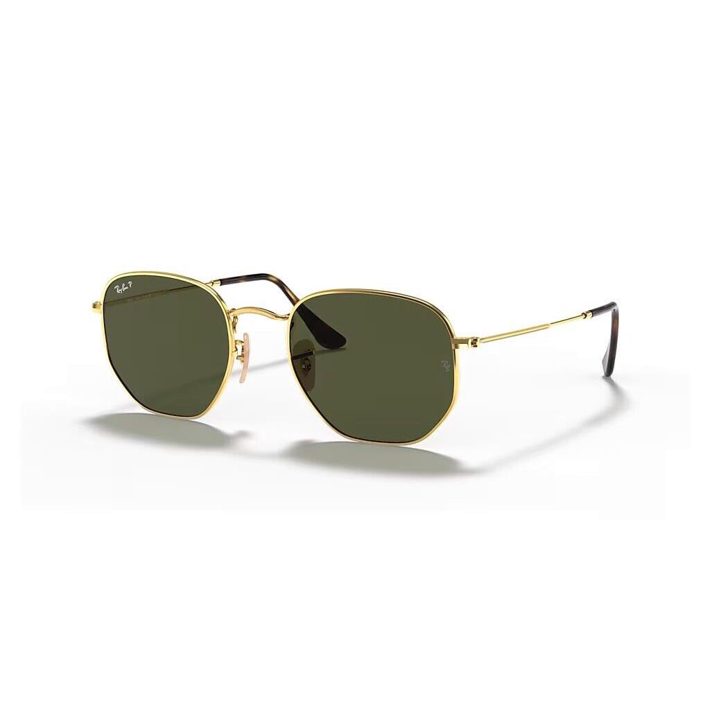 Ray-ban Hexagonal Polished Gold Frame /G-15 Green Polarized RB3548N 001-5851 - Frame: Polished Gold, Lens: Green