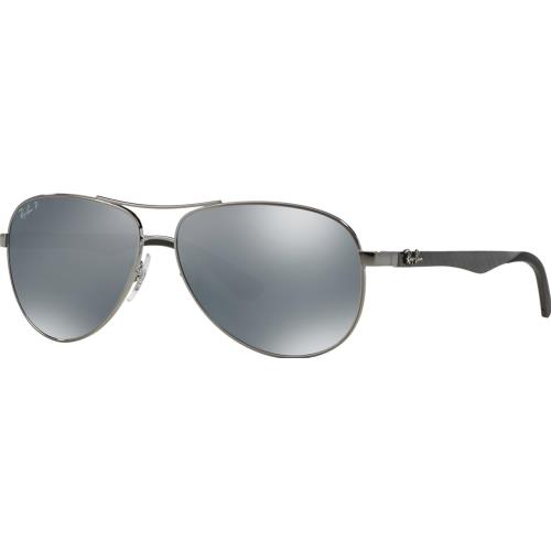 Ray-ban Carbon Fibre Polarized Gunmetal/silver Pilot Sunglasses RB8313 004/K6 61