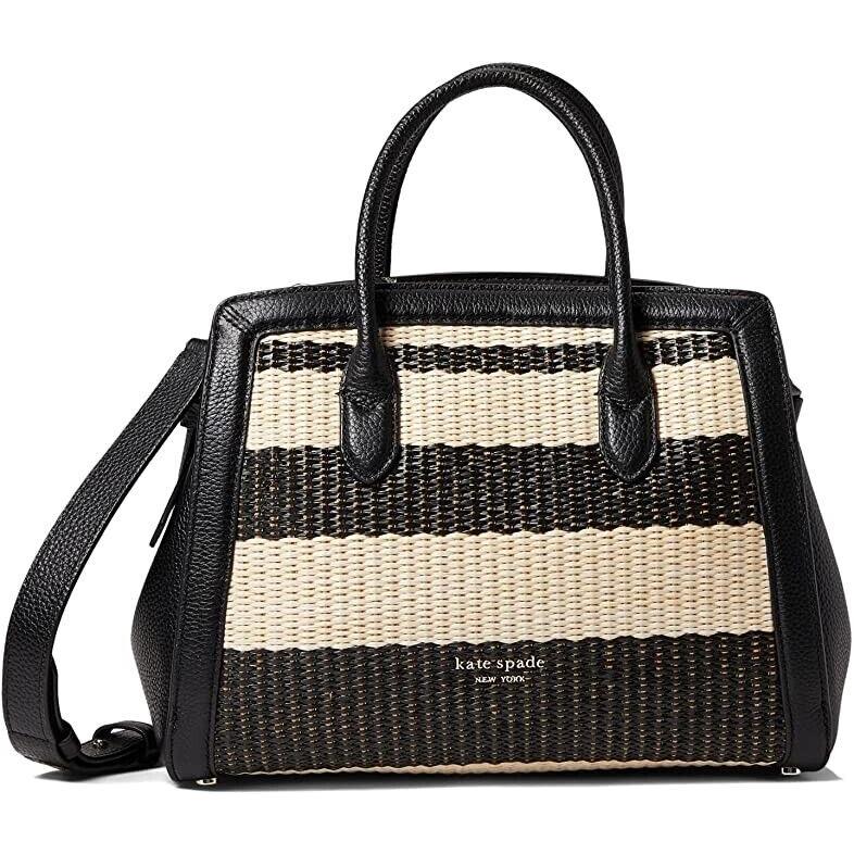 Kate Spade New York Women`s Knott Striped Straw Medium Satchel Black Multi