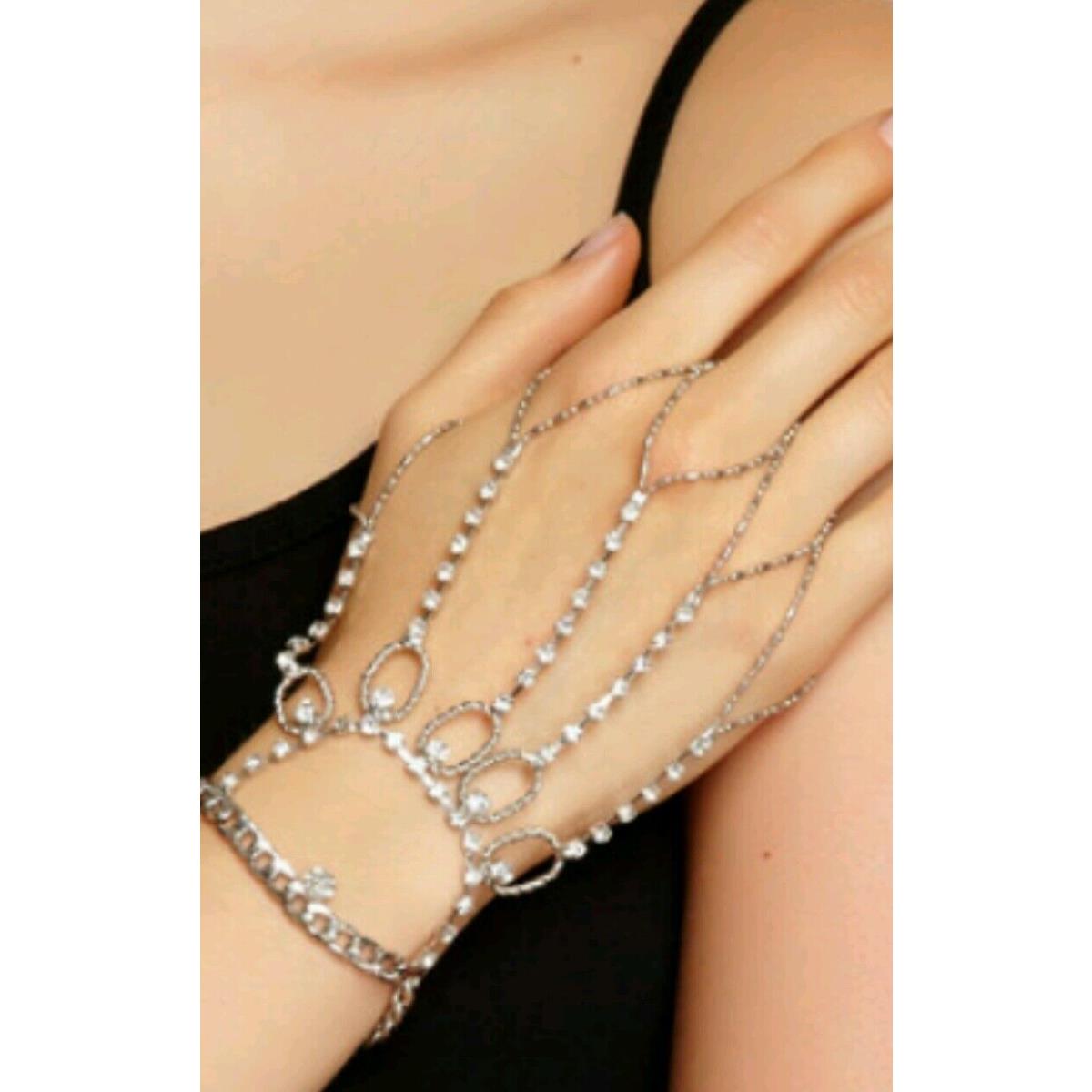 Bansri Swarovski Crystal Embellished Hand Bracelet Rhodium Sliver