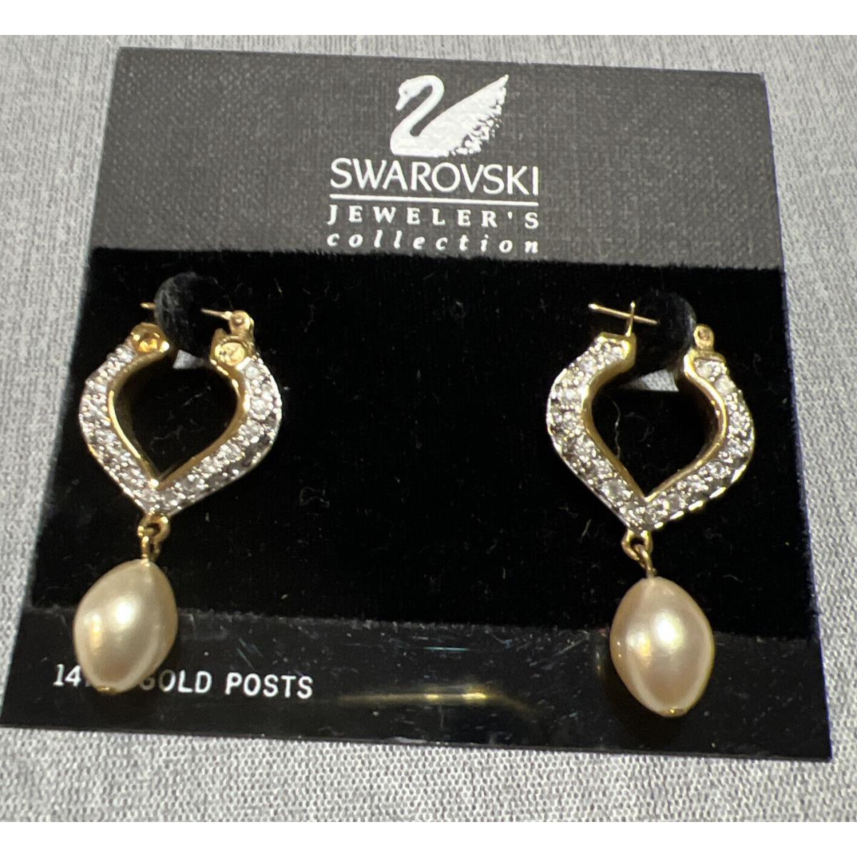 Swarovski Gold Tone Crystal Pearl Drop Pierced Earrings. Gorgeous