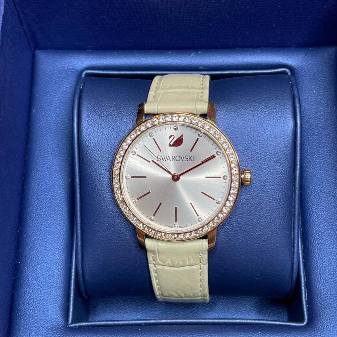 Swarovski Graceful Lady Beige Leather Rose Gold Crystal Watch