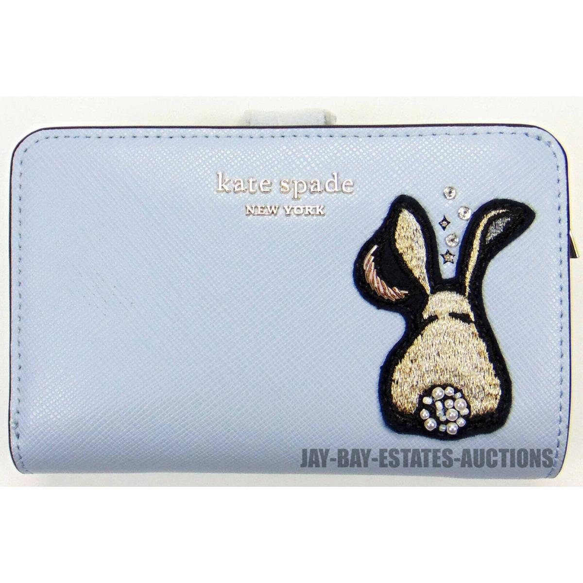 New Kate Spade New York Bunbun Bunny Compact Wallet Pale Hydra Saffiano Leather