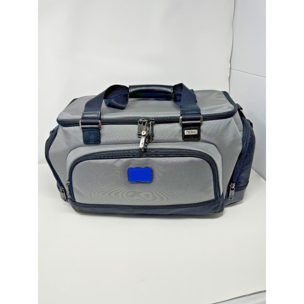 Tumi 02223474DGBO Charge Duffel Gym Bag Ballistic Nylon Grey Blue Leather