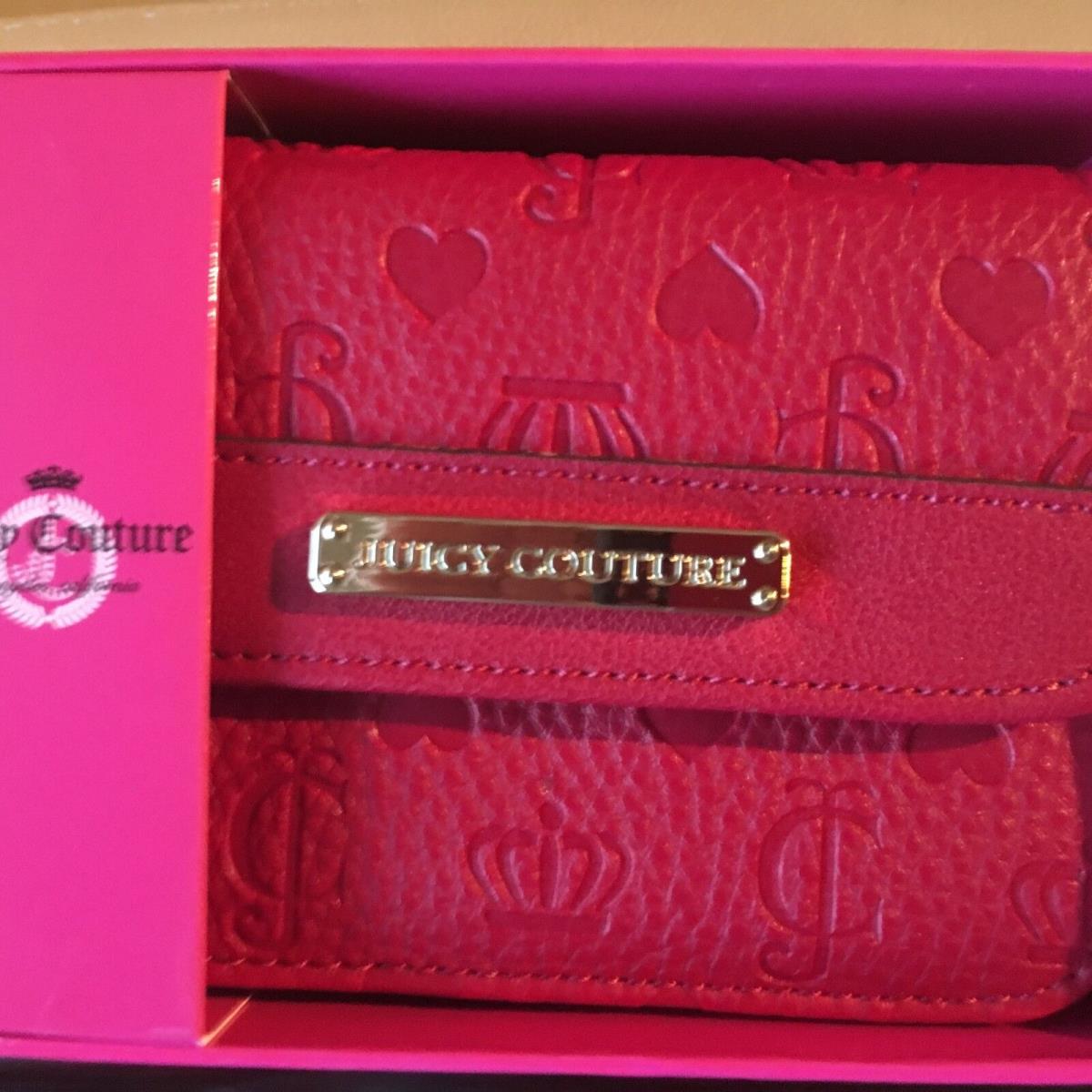 Juicy Couture Shine Dynasty Red Snap Over Wallet Embossed Hearts Crowns