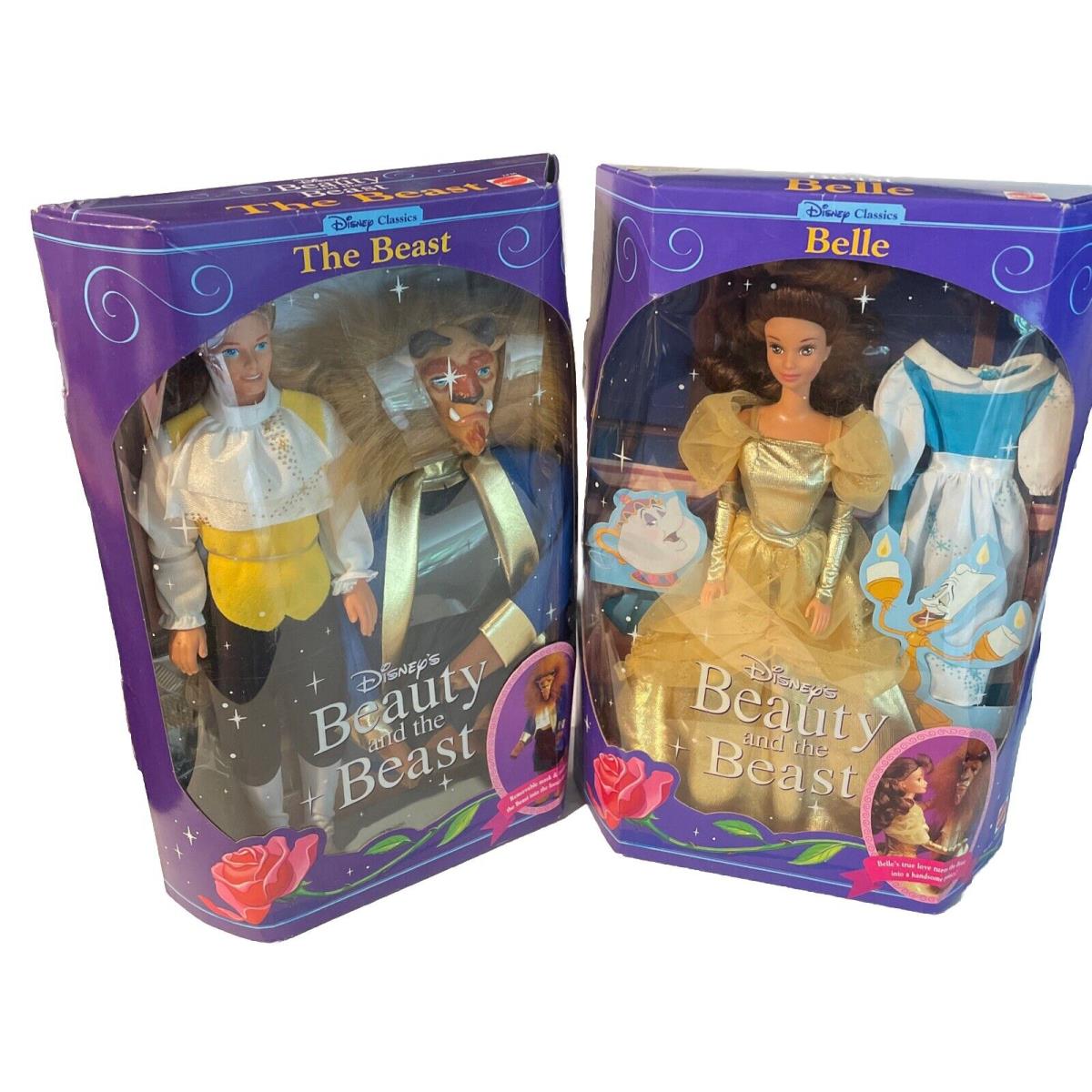 Disney Classics Beauty and The Beast Belle and Beast Dolls 1991 Mattel Read