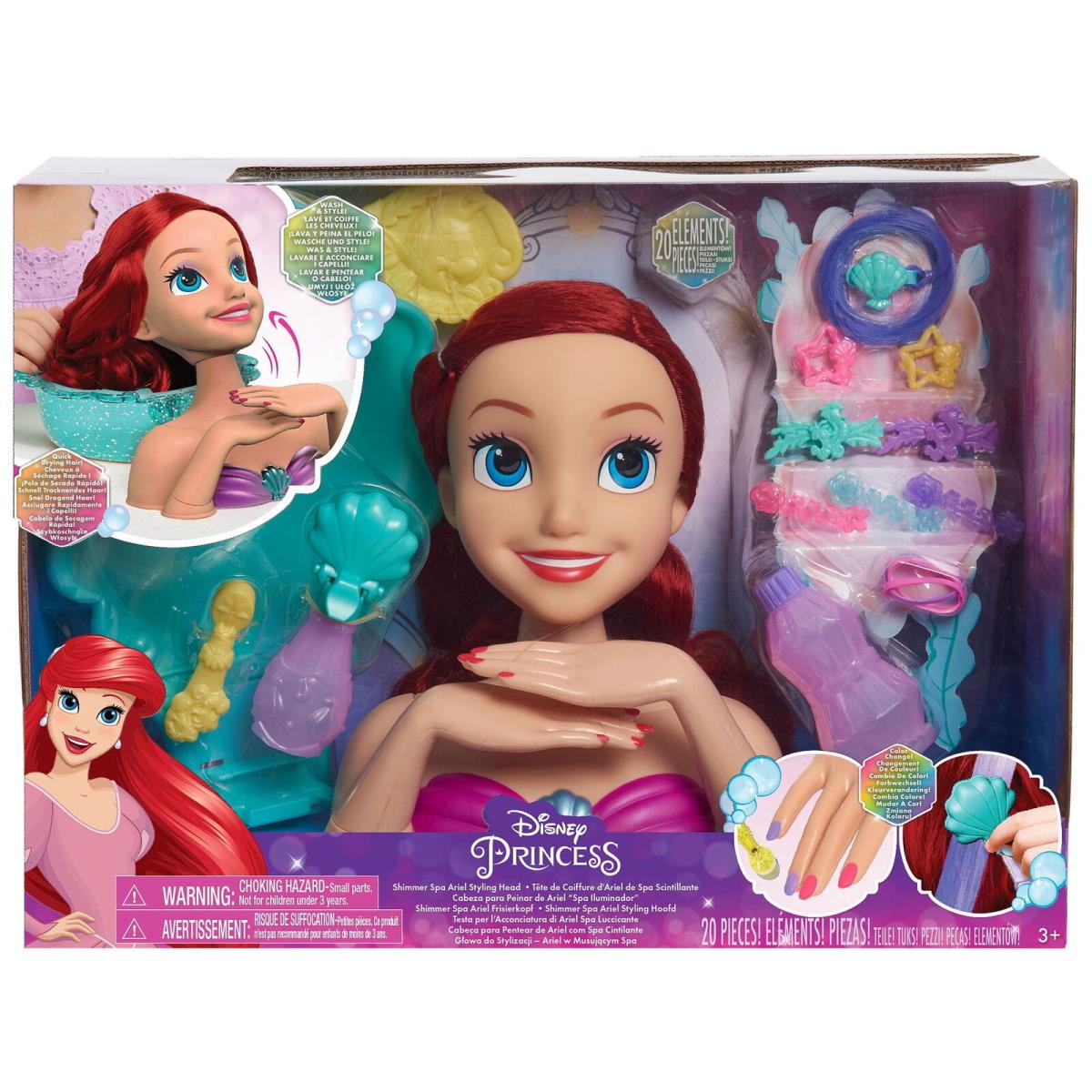 Just Play Disney Princess Shimmer Spa Ariel Styling Head Kid Toys For Ages 3 up