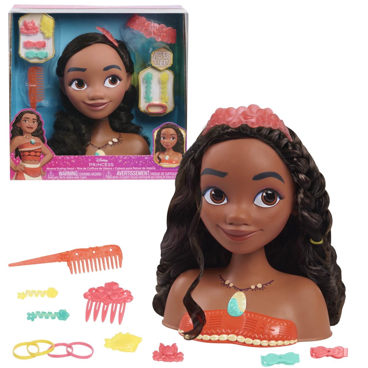 Disney Princess Moana Styling Head 14-pieces Pretend Play Kids Toys For Ages