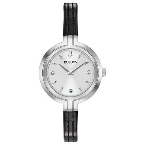 Bulova Rhapsody 30mm Silver Stainless Steel Case with Black Leather Strap