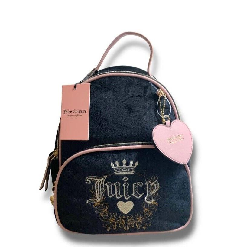 Juicy Couture Black Backpack Licorice Embroidered Velour Mini Backpack Bag