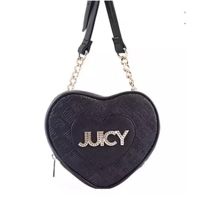 Juicy Couture Women`s Juicy Black Logo Luxadelic Heart Cross Body Bag-nwt