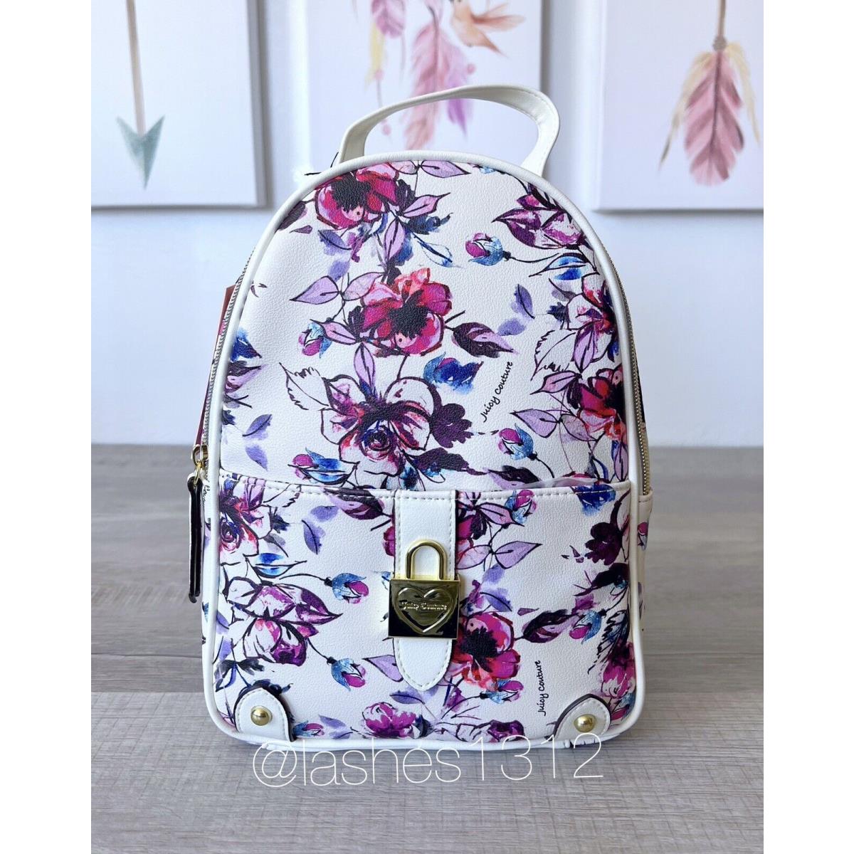 Juicy Couture Bag Lock Heart Mini Backpack - White Floral