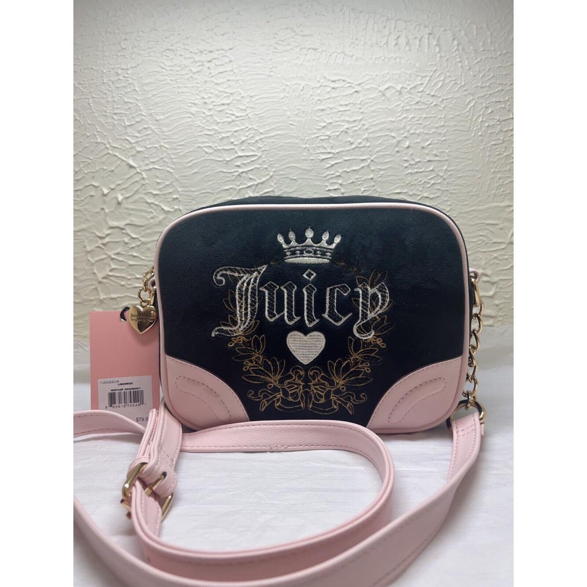 Juicy Couture Y2K Liquorice Heritage Crossbody Black and Pink Velour Bag