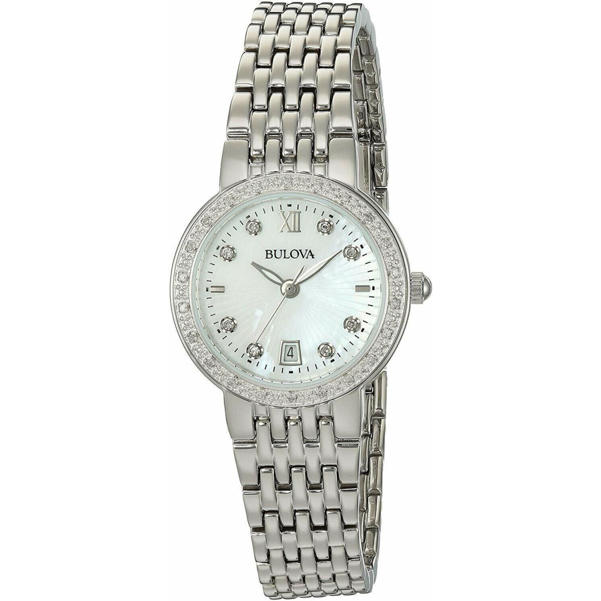 Bulova 96R203 Women`s 26mm Diamond Bezel Mop Dial Stainless Steel Watch - Dial: mother of pearl, Band: Silver