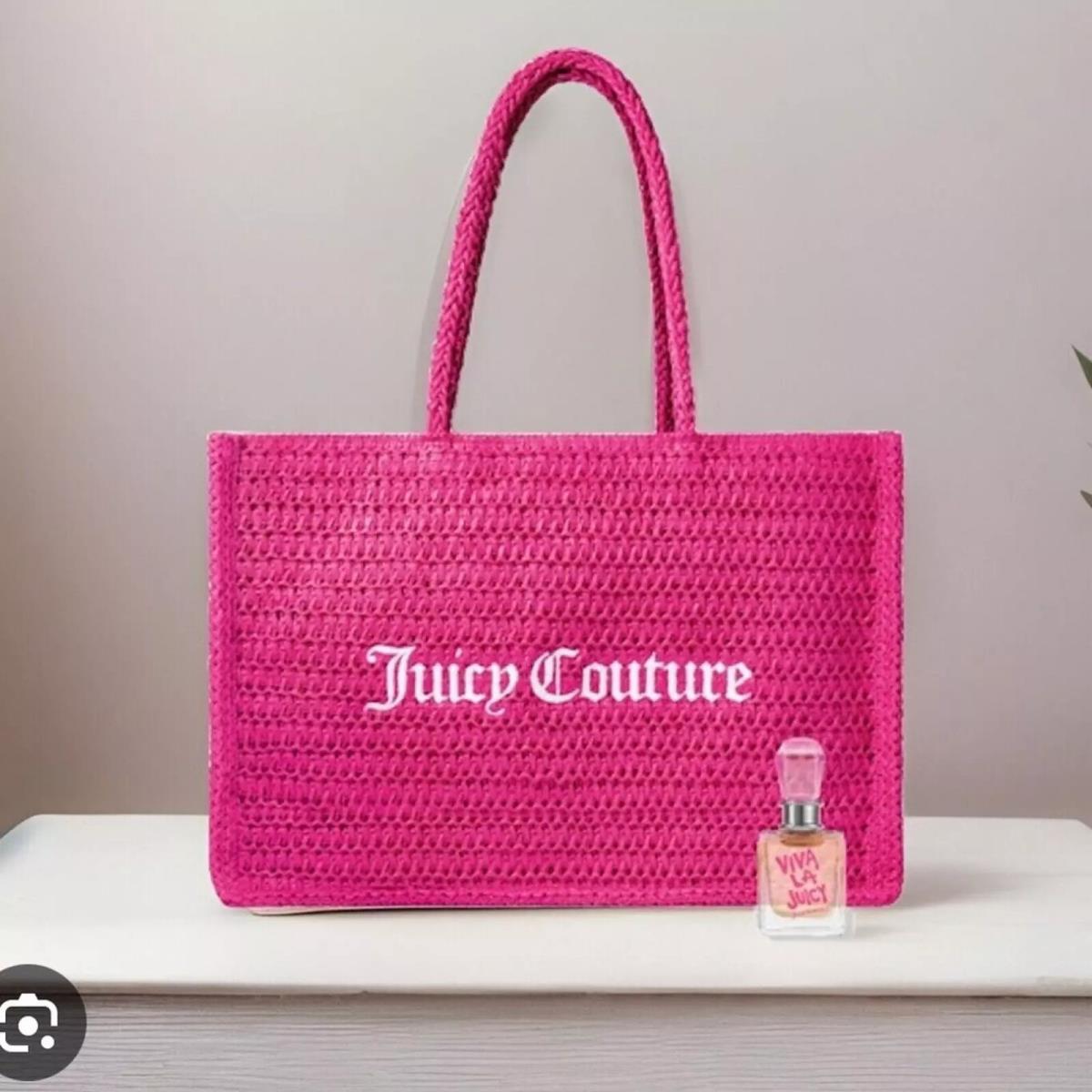 Juicy Couture Fragrance Pink Straw Tote Bag Viva La Juicy Mini Parfum .17 oz