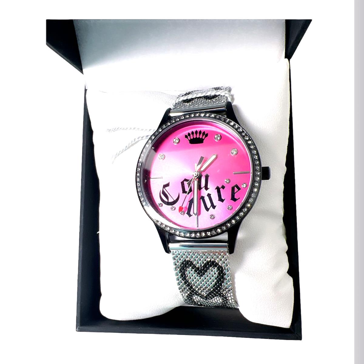 Juicy Couture Black Label Womens Pink Face Silver Tone Stainless Steel Watch