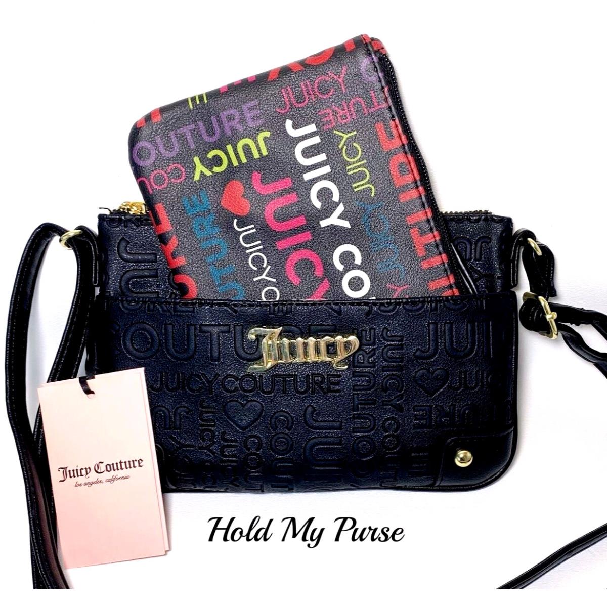 Juicy Couture Purse Black Logo Crossbody Bag Pullout Makeup Phone Pouch