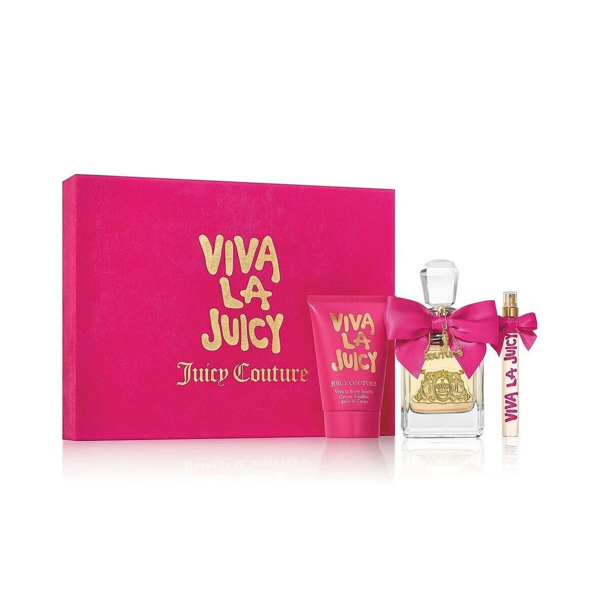 Viva LA Juicy 3 PC Gift Set W - 3.4 OZ Edp + 0.33 OZ Edp + 4.2 OZ Body Souffle