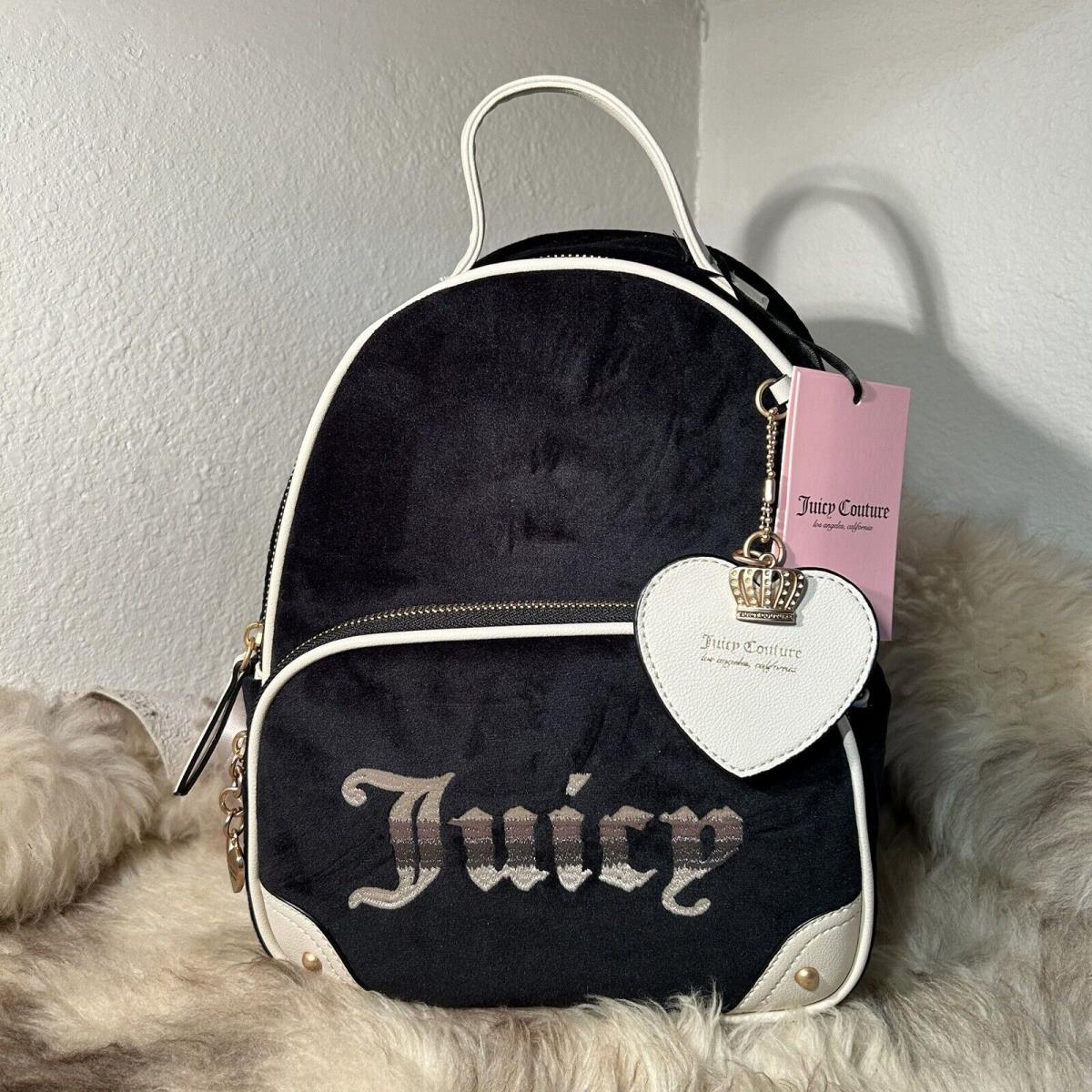 Juicy Couture Retro Vibe Velour Backpack - Liquorice Black Angel Beige