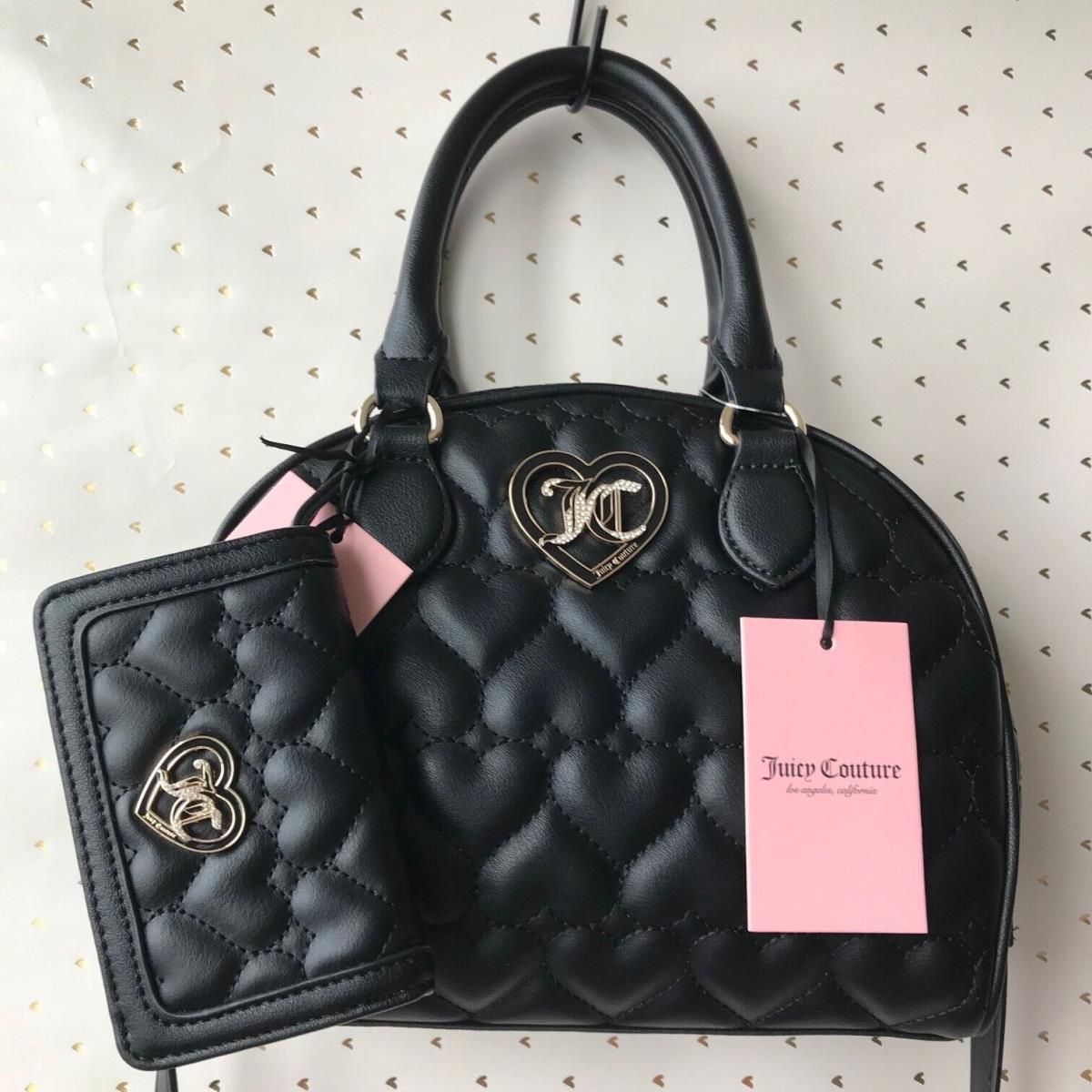 Juicy Couture Heart Quilted Juicy Dome Flawless Satchelblack W Wallet