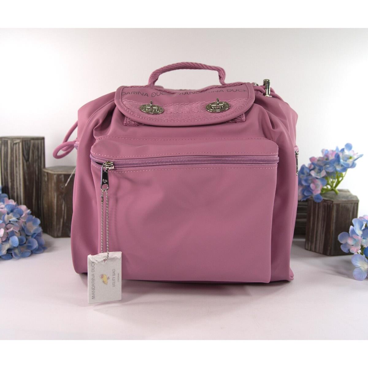 Mandarina Duck Mauve Pink Drawstring Utility Large Backpack Book Bag