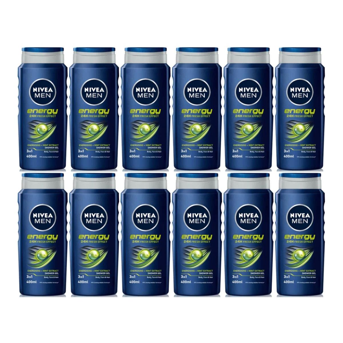 Nivea Men Energy 3-in-1 Shower Gel w/ Mint Extract 8.45oz 250ml Pack of 12