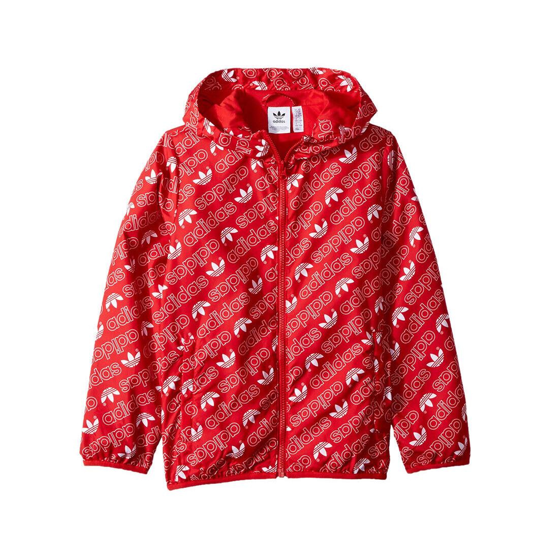 Adidas Repeating Trefoil Print Boys Windbreakers - Collegiate Red/White, Main: Red