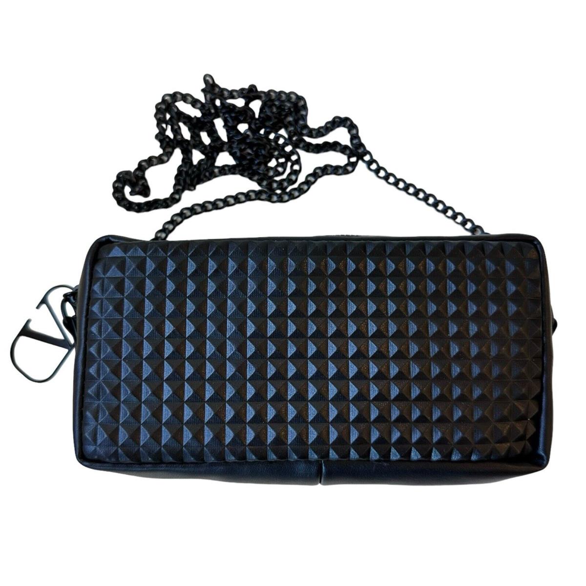 Valentino Fragrance Black Phone Bag Studded Pouch Case Clutch Crossbody V Logo