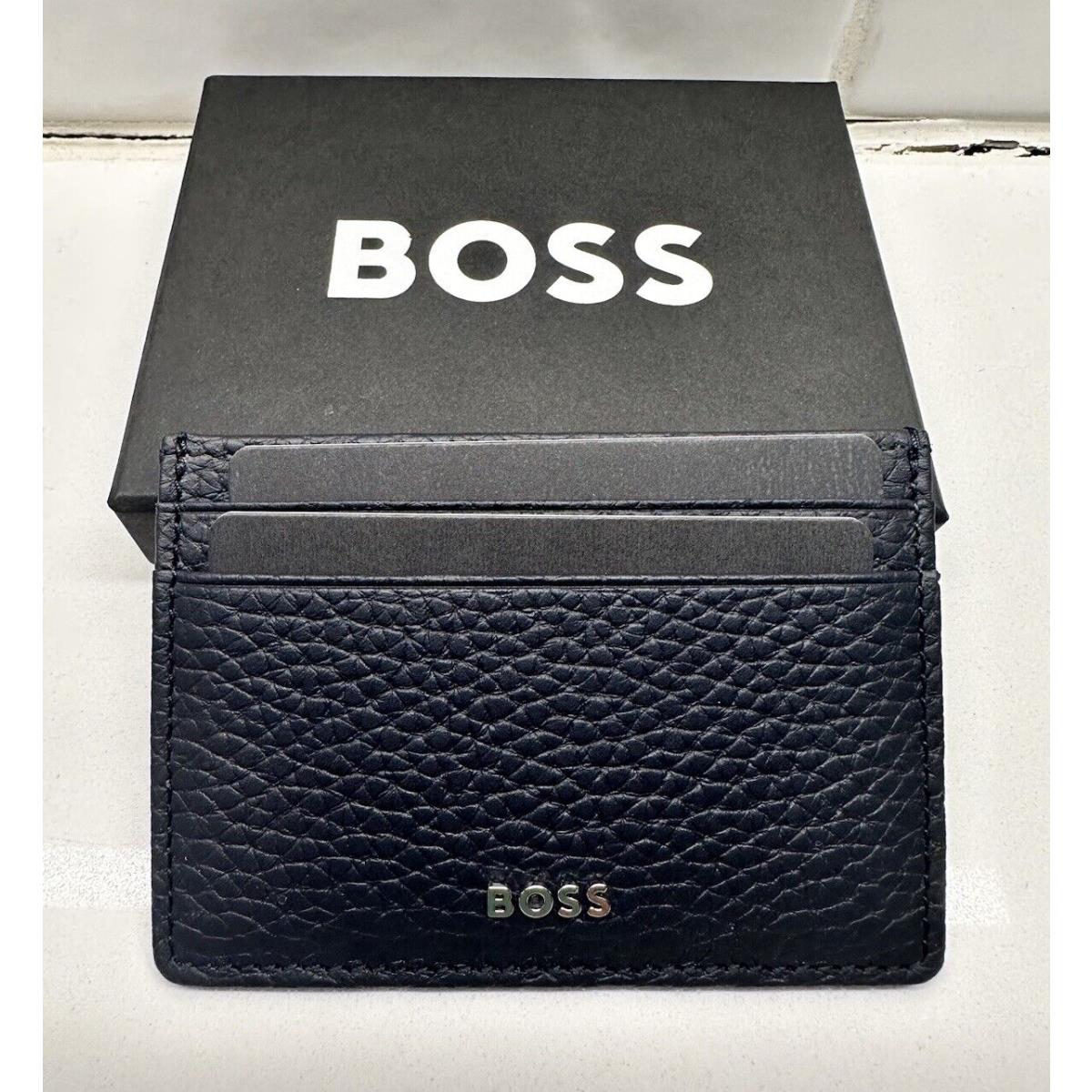 Hugo Boss Men`s Crosstown Leather Wallet Card Holder Money Clip Blue