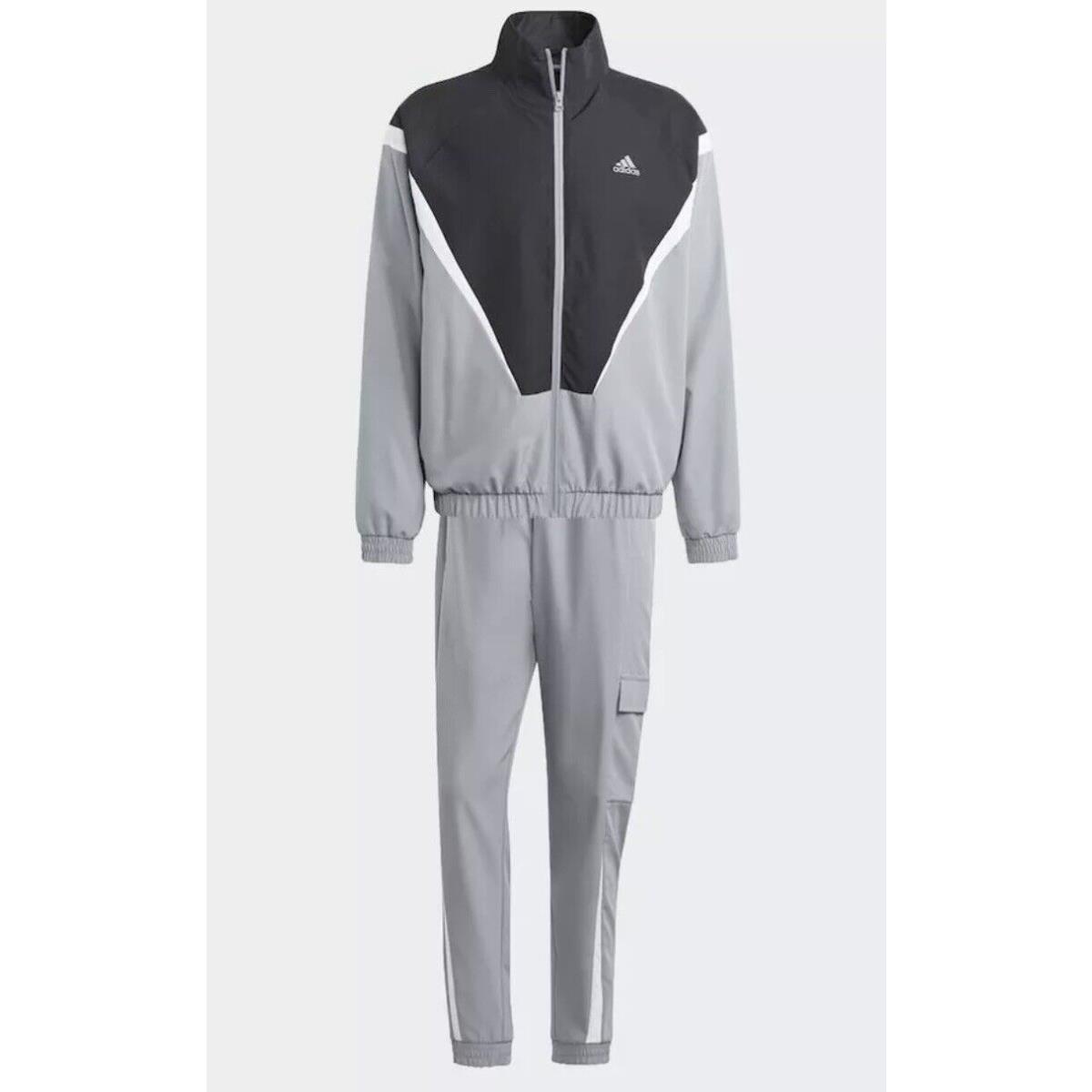 Adidas Men`s Sz M Tracksuit Sportswear Woven Grey Black IJ6072