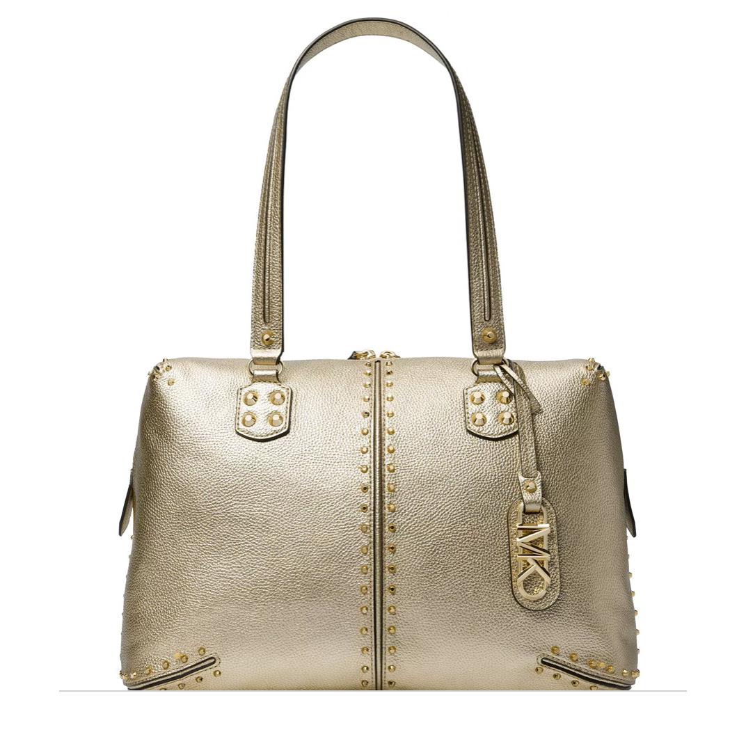 Michael Kors Astor Large Studded Leather Shoulder Tote Pale Gold