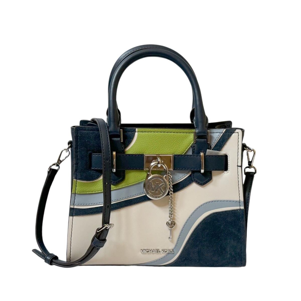 Michael Kors Hamilton SM Satchel Shoulder Bag Graphic Logo Navy Multi