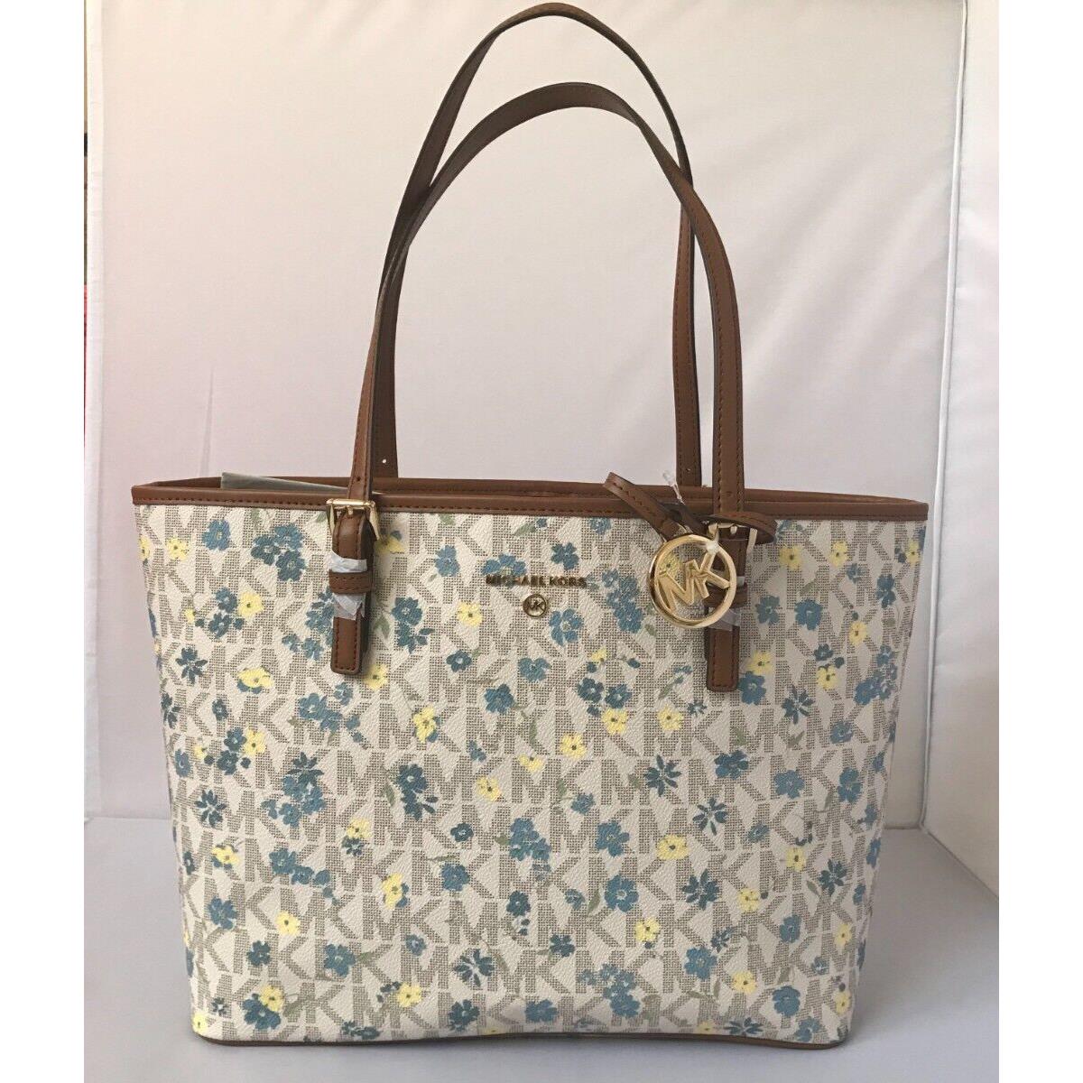 Michael Kors Jet Set Charm Medium Carryall Tote MK Logo Vanilla Floral