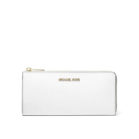 Michael Kors Jet Set Travel Large Leather Quarter-zip Wallet Optic White