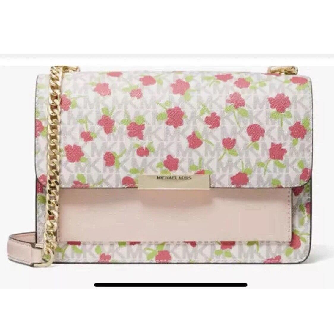 Michael Kors Jade Shoulder Bag Vanilla Pink Multicolor Floral Roses Print