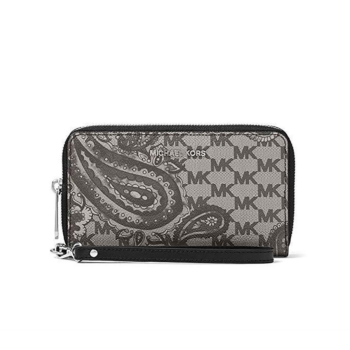 Michael Kors Paisley Jet Set Travel Large Flat Phone Case Wallet Black