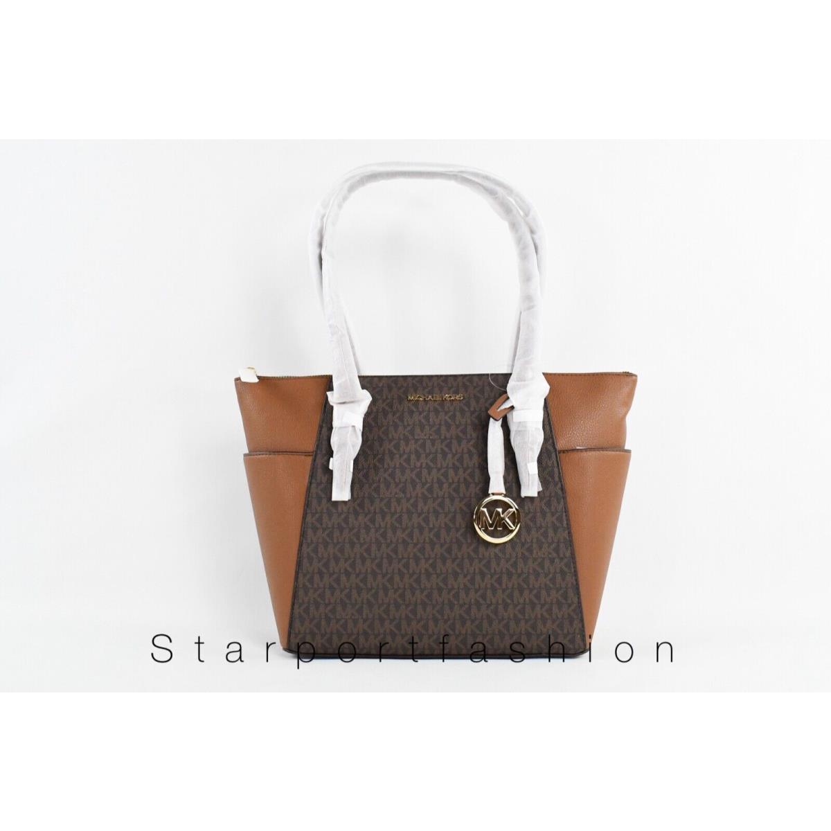 Michael Kors Charlotte Top Zip Tote Brown Signature MK Shoulder Bag