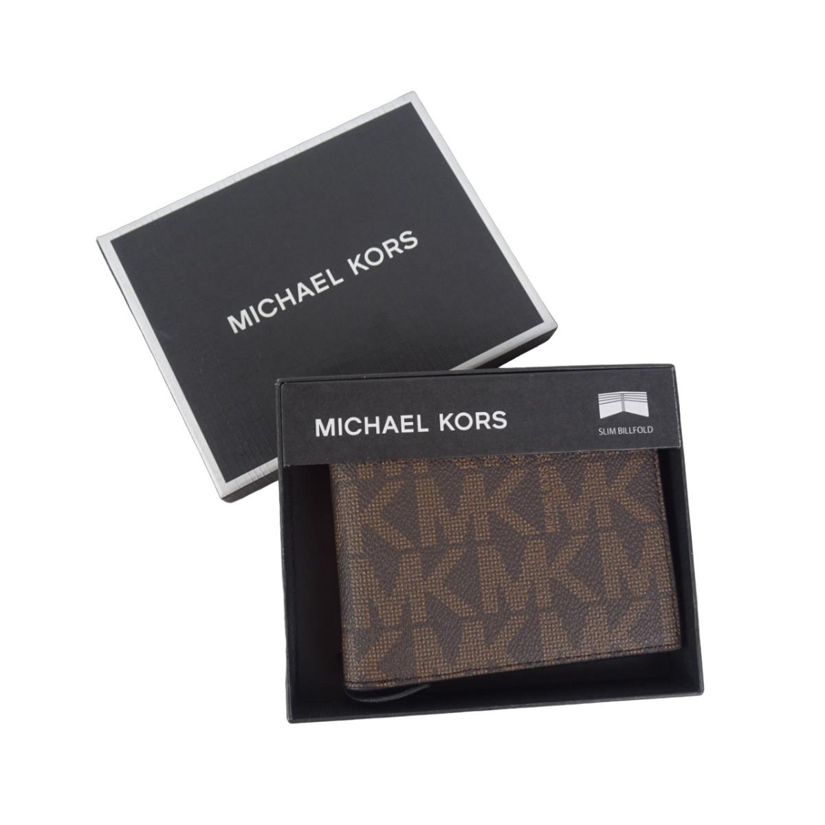 Michael Kors Men`s Wallet Jet Set Slim Billfold Logo MK Brown Black