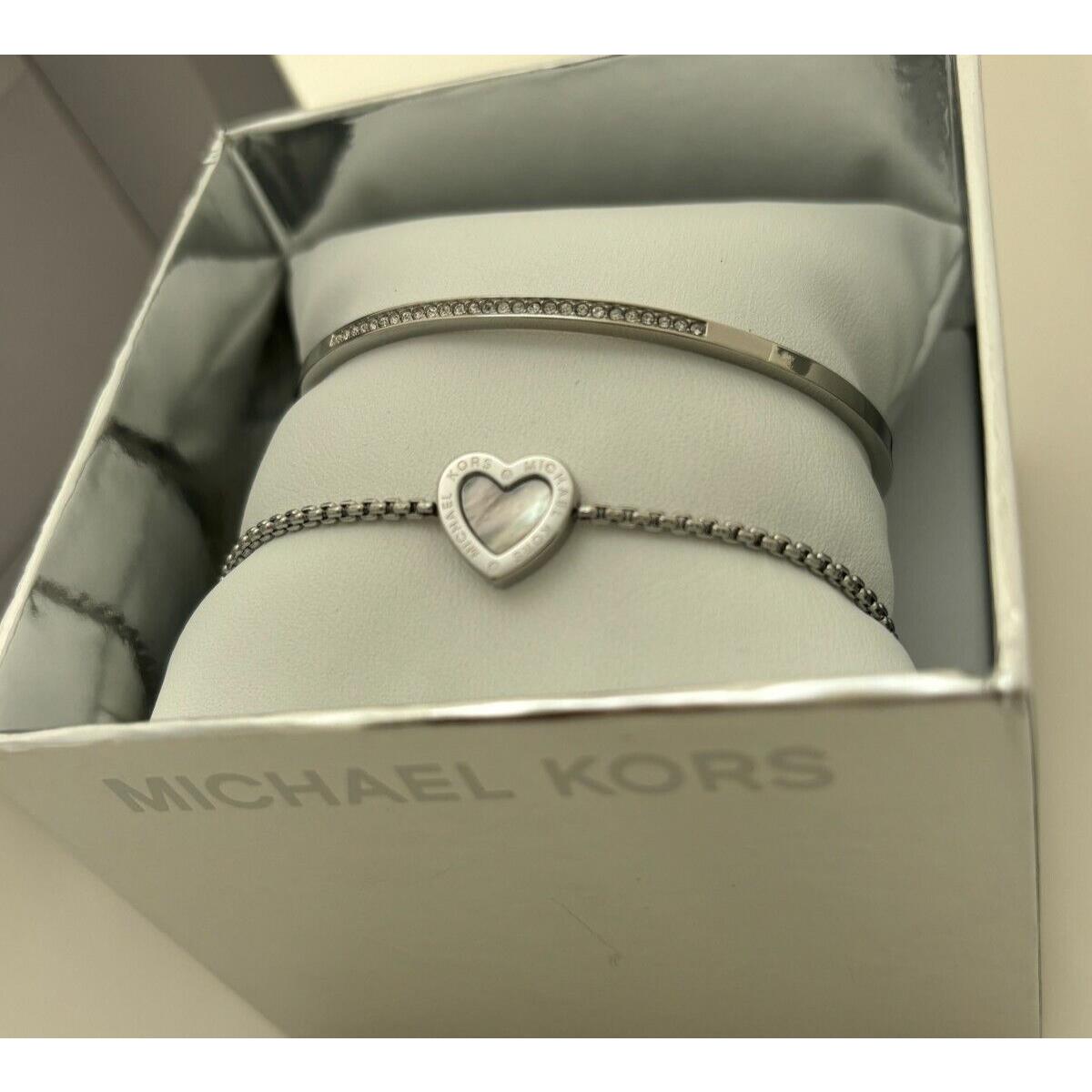 Michael Kors Slider Bracelet Pave Bangle Gift Set Silver