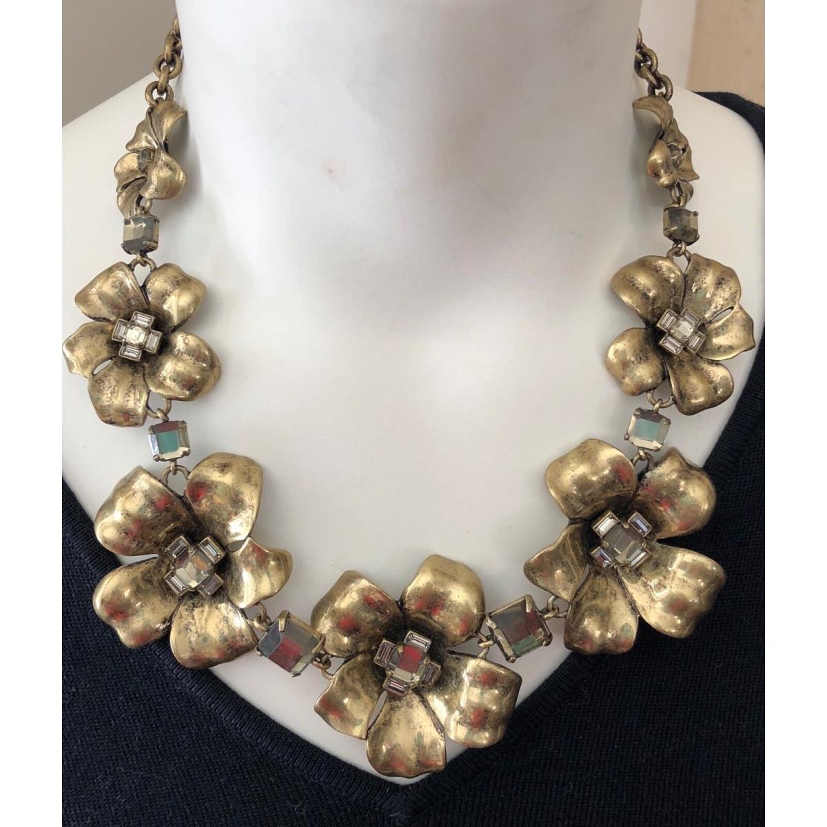 Marc by Marc Jacobs Stunning Modern Brass Flower Necklace w/ Crystal Stones